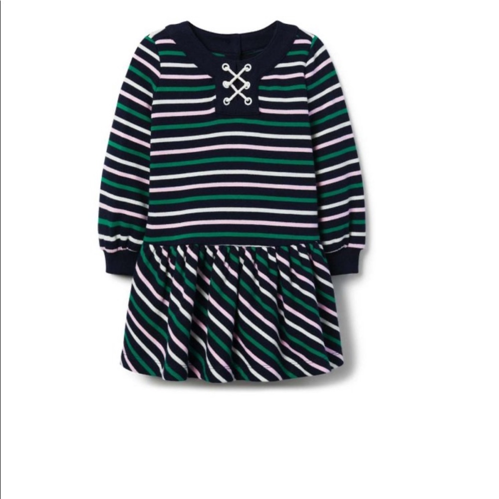 Navy & Green Stripe French Terry Drop-Waist Dress